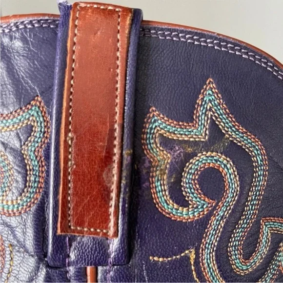 Lucchese purple/blue brown star embroidered snip toe women’s boots - Picture 11 of 13